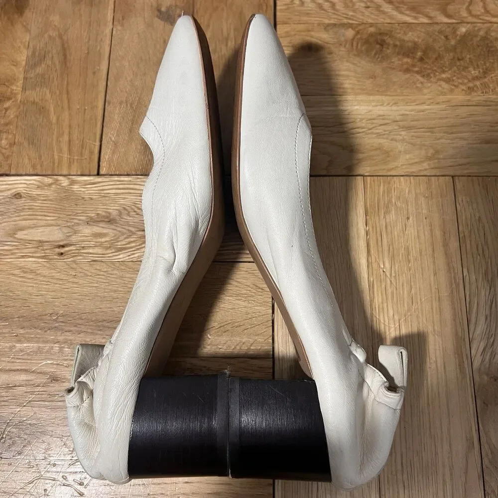 Everlane Shoes Womens 6.5 Ivory Leather Slip On Ballet ‎ Block Heel Round Toe